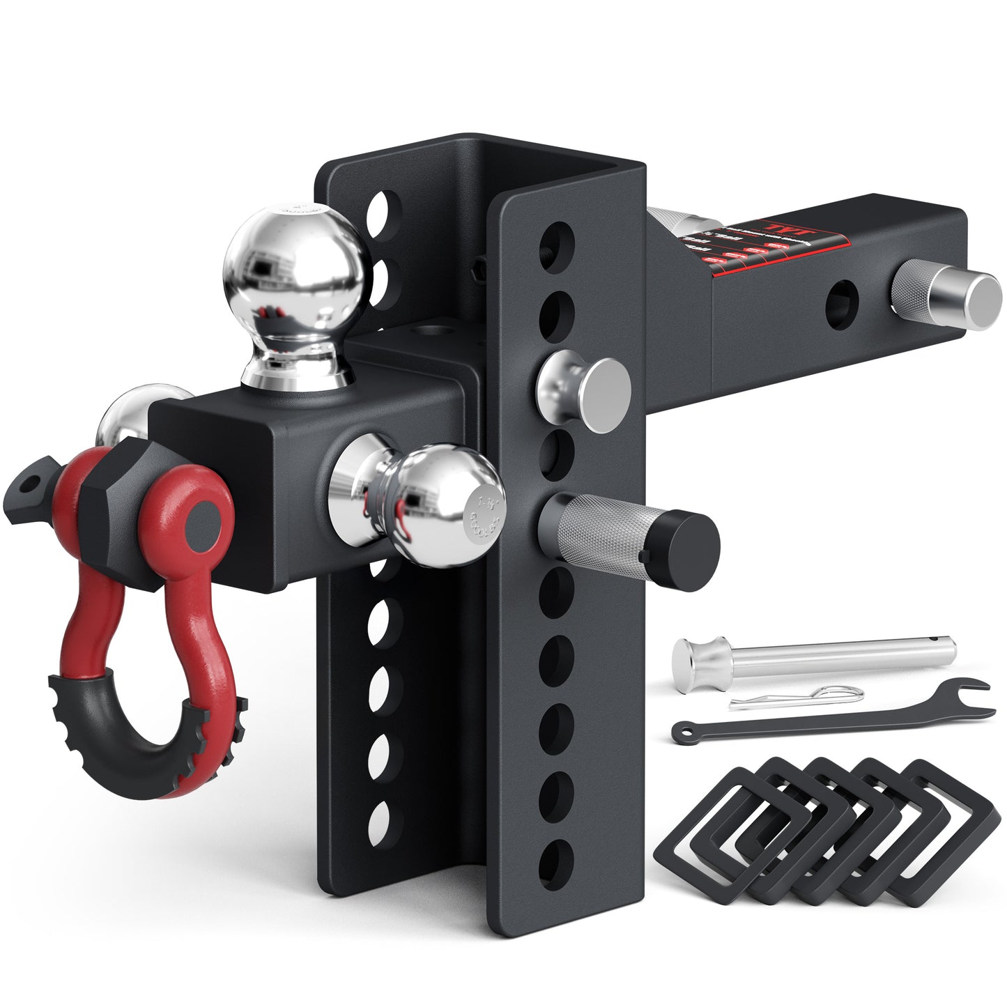 TYT Adjustable Heavy-Duty Trailer Hitch with Locks, Pins & Swivel Shackle, Fits 2" Receiver,1-7/8", 2", & 2-5/16" Balls, 10,000 lbs GTW - TYT4WD