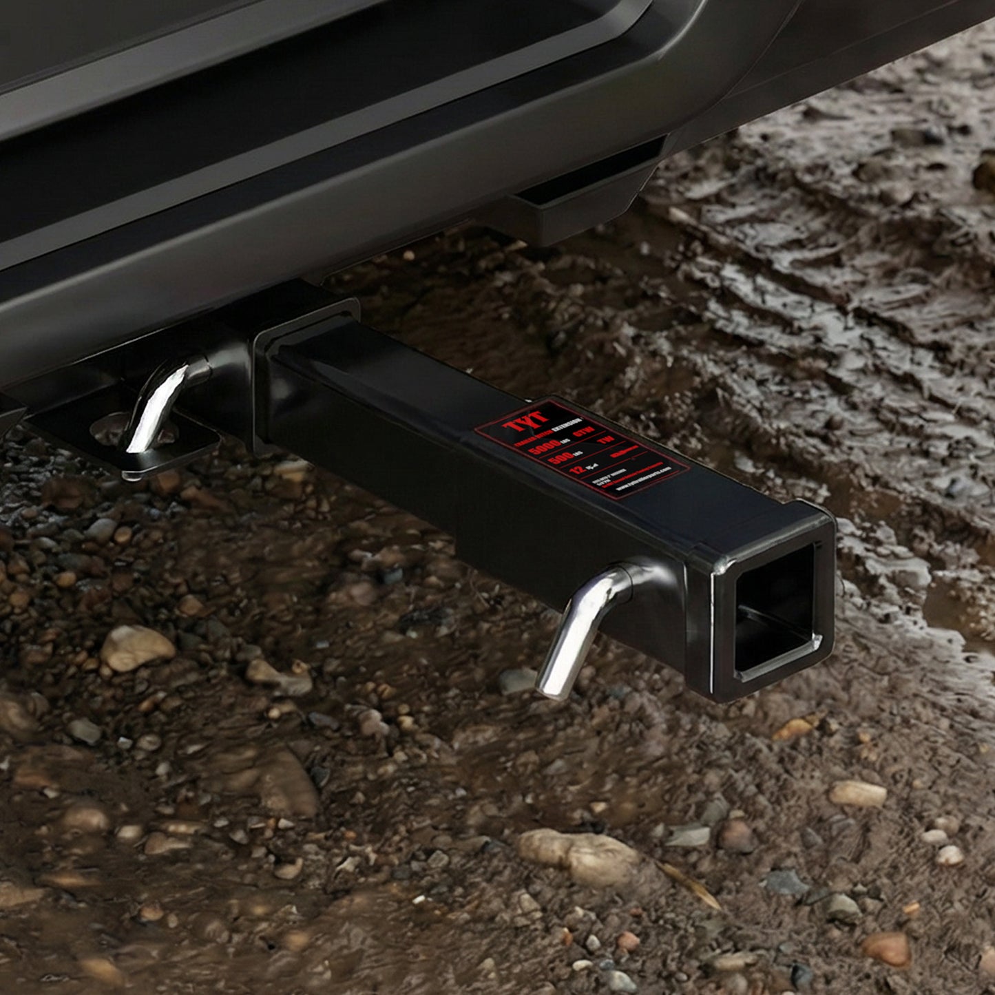 TYT 12" Trailer Hitch Extension for 2 inch Receiver Tube Extender,Includes 2 Sets of 5/8" Premium Hitch Pin, 5000 lbs GTW / 500 lbs TW - TYT4WD