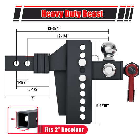 TYT Adjustable Heavy-Duty Trailer Hitch with Locks, Pins & Swivel Shackle, Fits 2" Receiver,1-7/8", 2", & 2-5/16" Balls, 10,000 lbs GTW - TYT4WD