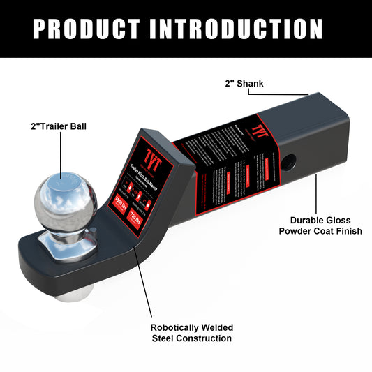 TYT Trailer Hitch Ball Mount with 2 Inch Ball -2 Inch Drop Hitch - TYT4WD