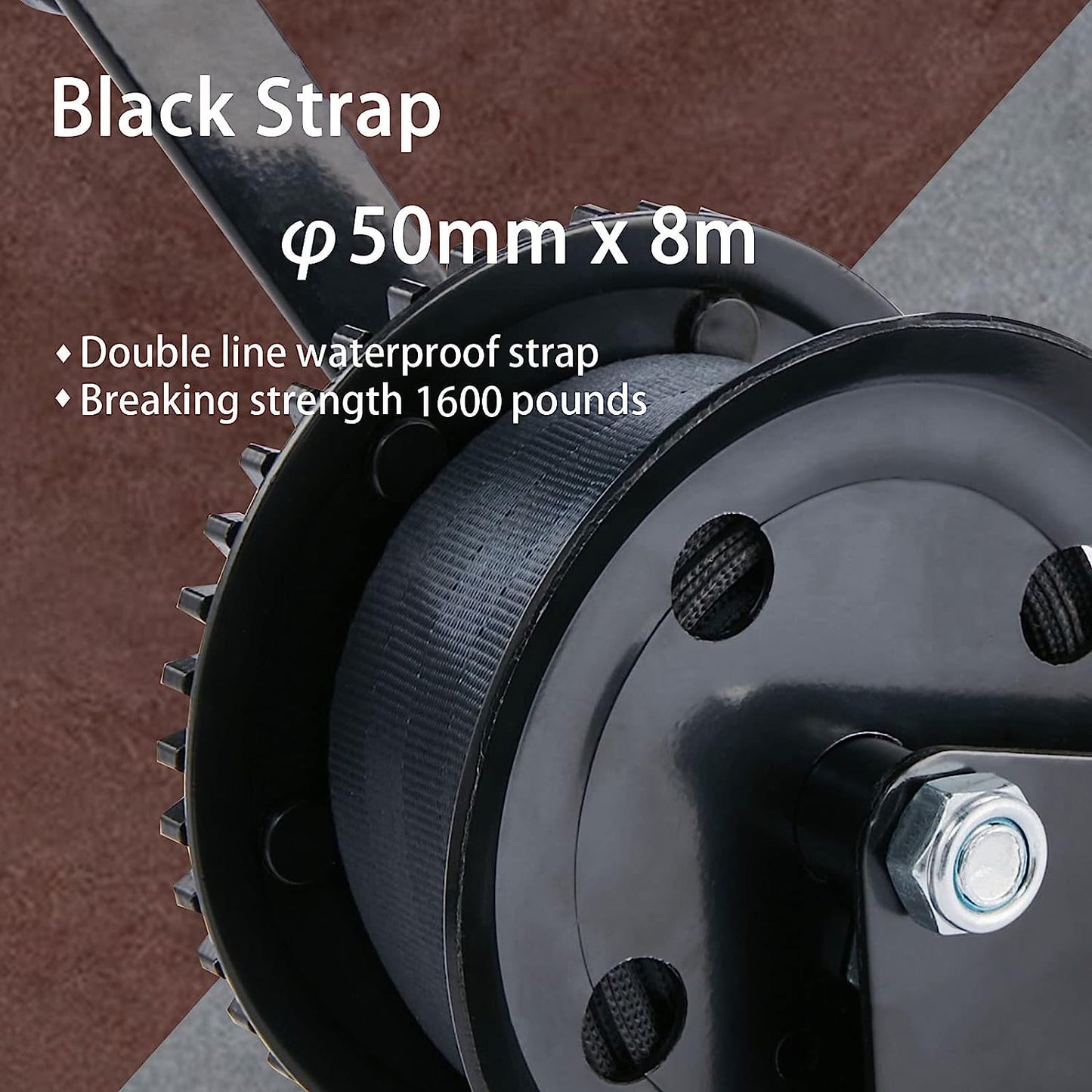 TYT 1200LB Boat Trailer Strap Winch with 8M Black Rope, Standard Mounting Hole Crank Hand Winch with Hook, Two Way Ratchet Manual Gear Winch for Towing Pulling Boat Trailer Truck RV ATV Jet Ski Winch - TYT4WD