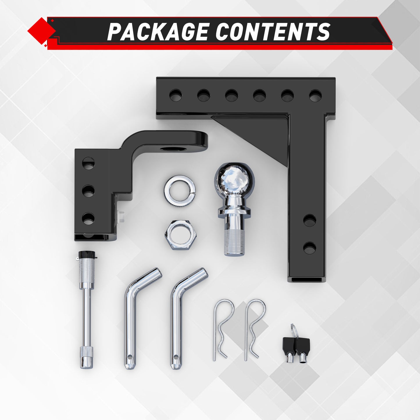 Enganche de remolque ajustable TYT, bola de remolque de 2", 7500 lb, caída de 9-1/2" y elevación de 8-1/4", compatible con receptor de 2" con 2 pasadores y clips y bloqueo de pasador premium de 5/8" para camión de servicio pesado
