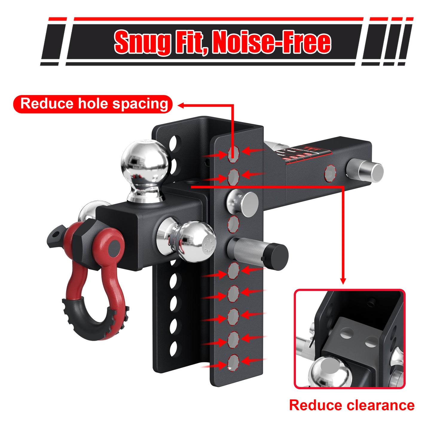 TYT Adjustable Heavy-Duty Trailer Hitch with Locks, Pins & Swivel Shackle, Fits 2" Receiver,1-7/8", 2", & 2-5/16" Balls, 10,000 lbs GTW - TYT4WD