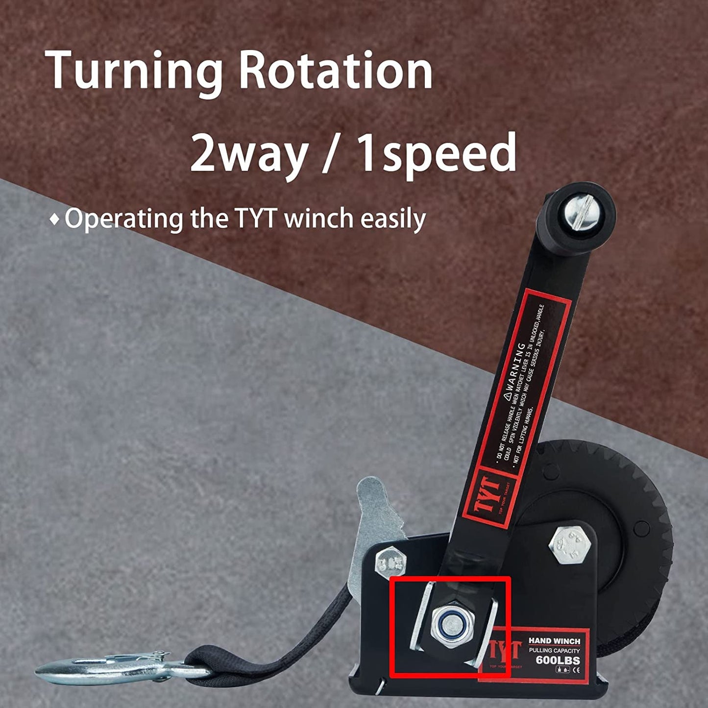 TYT 600LB Boat Trailer Winch with Black Polyster Strap, Anti-Slip Handle Crank Gear Hand Winch, Portable Two-Way Ratchet Forward & Backward Manual Rope Winch for ATV UTV Jet Ski Trailer Small Winch - TYT4WD