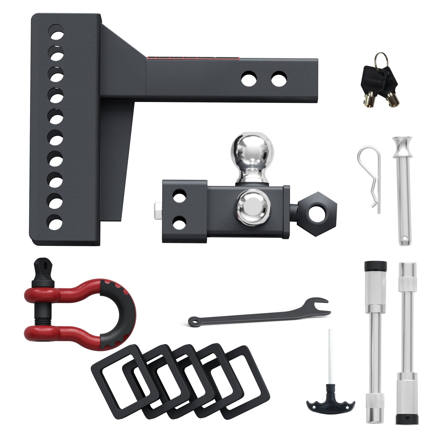 TYT Adjustable Heavy-Duty Trailer Hitch with Locks, Pins & Swivel Shackle, Fits 2" Receiver,1-7/8", 2", & 2-5/16" Balls, 10,000 lbs GTW - TYT4WD
