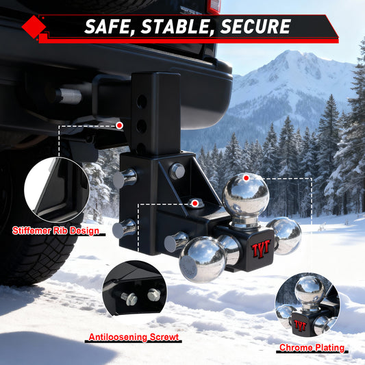 TYT Adjustable Trailer Hitch 3-in-1 Tri-Ball Mount