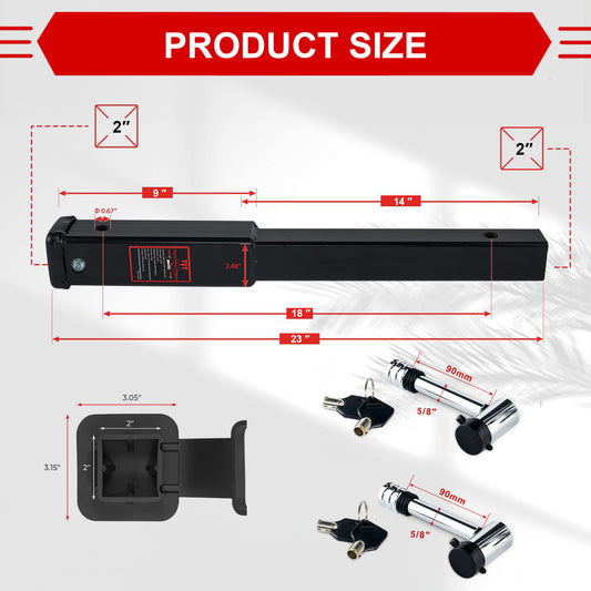 TYT 18" Trailer Hitch Extension for 2" Receiver Tube Extender - TYT4WD