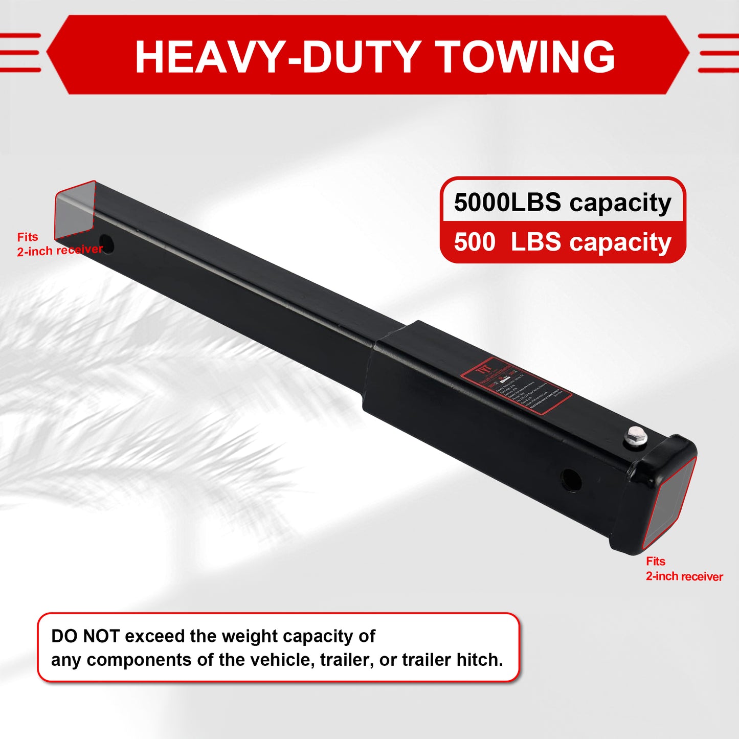 TYT Trailer Hitch Extension 18" inch for 2-inch Receiver, 5000 lbs GTW / 500 lbs TW