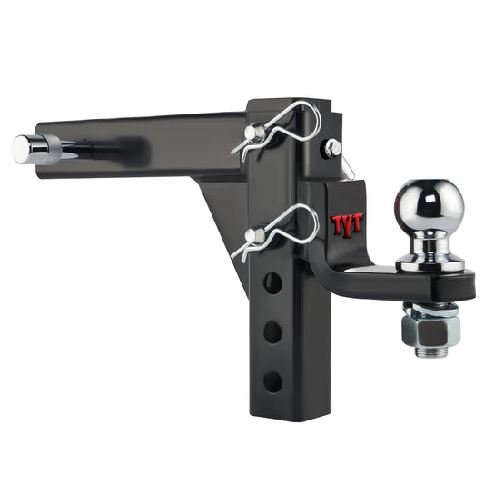 TYT Adjustable Trailer Hitch Ball Mount, 2" Towing Ball 7500 LBS, 9-1/2" Drop and 8-1/4" Rise, Fits 2-in Receiver with 2 Pin&Clips and 5/8" Premium Pin Lock for Heavy Duty Truck - TYT4WD
