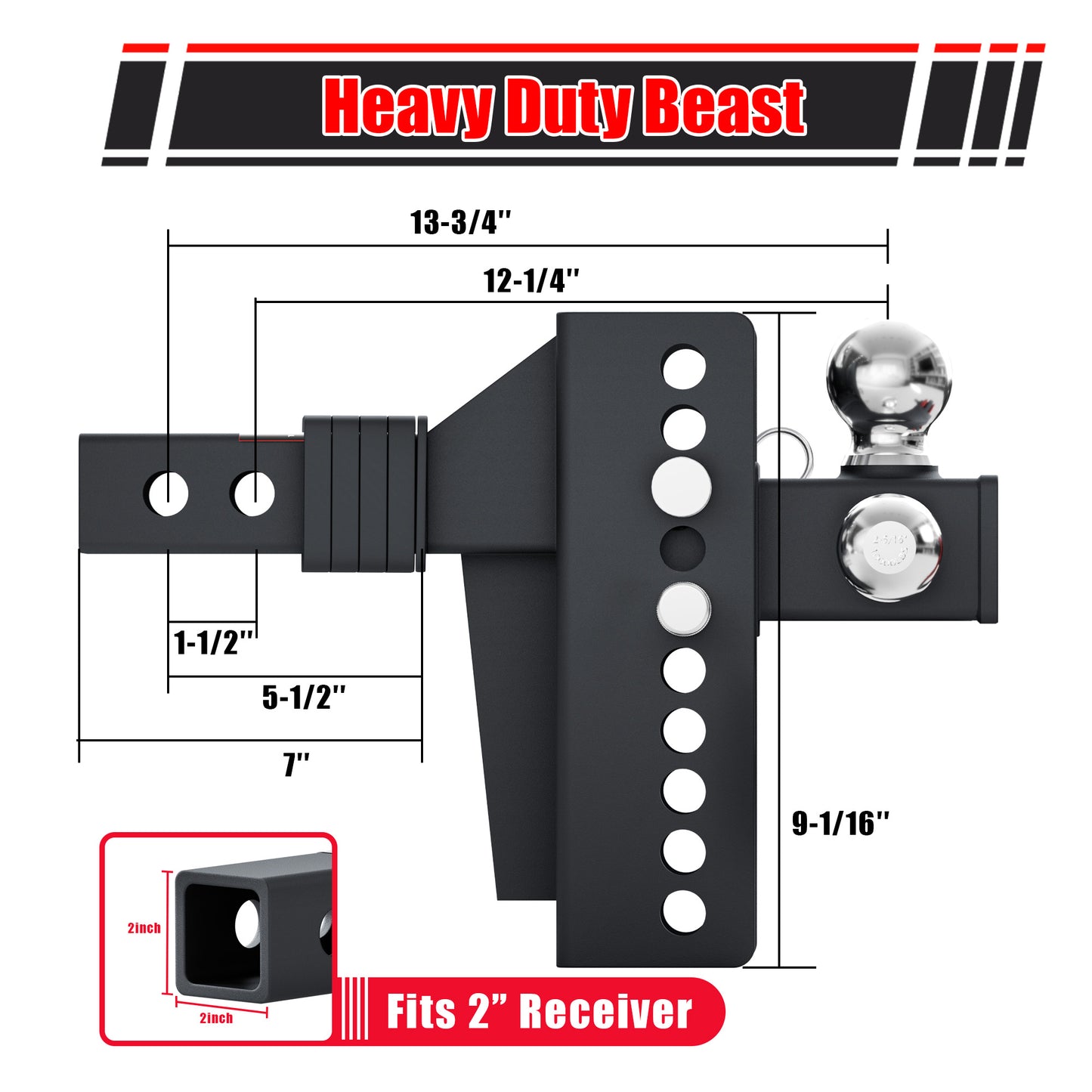 TYT Anti-Rattle Adjustable Trailer Hitch Tri-Ball Mount, Fits 2" Receiver, 4-1/2" Rise/Drop, 1-7/8"&2"&2-5/16" Ball, Heavy Duty Towing 10000lbs GTW - TYT4WD
