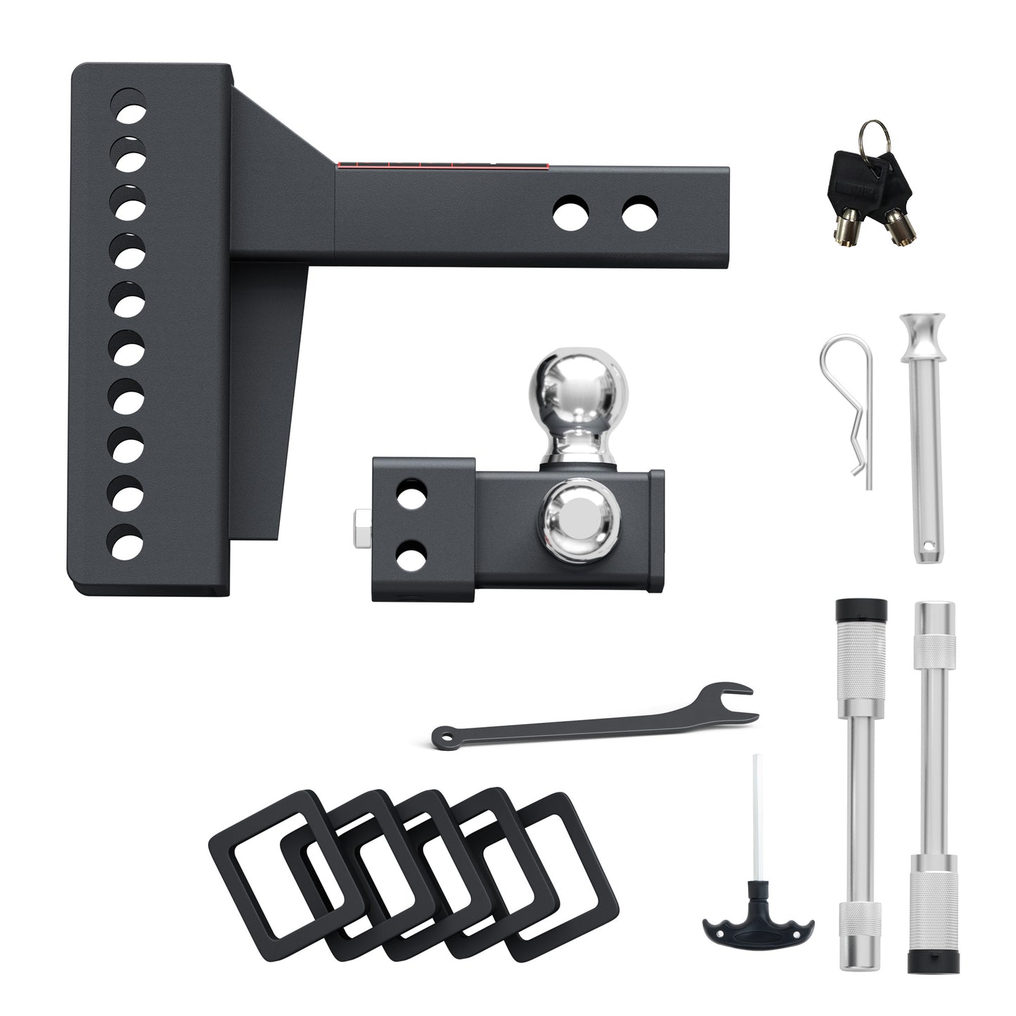 TYT Anti-Rattle Adjustable Trailer Hitch Tri-Ball Mount, Fits 2" Receiver, 4-1/2" Rise/Drop, 1-7/8"&2"&2-5/16" Ball, Heavy Duty Towing 10000lbs GTW - TYT4WD