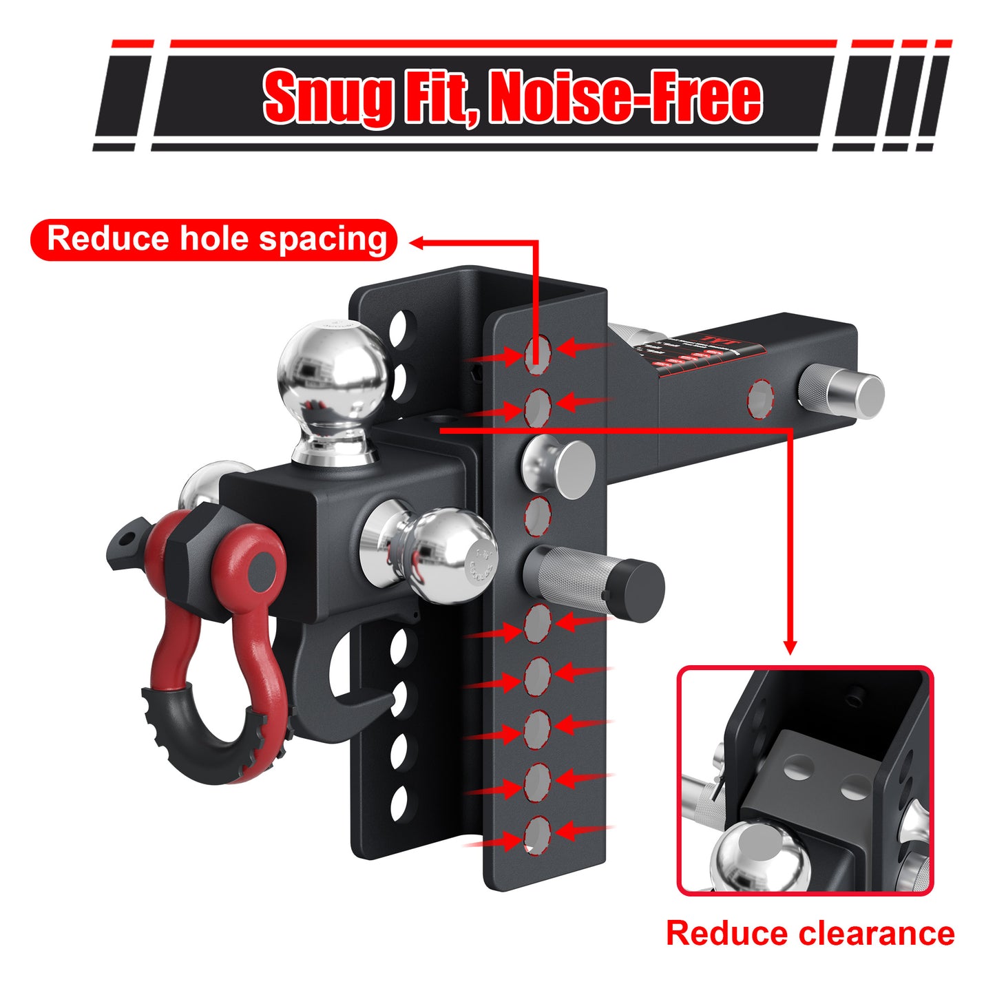 TYT Adjustable Trailer Hitch Tri Ball Mount with Swivel Shackle and Tow Hook, Fits 2 inch Receiver, 1-7/8" & 2" &2-5/16" Ball - TYT4WD