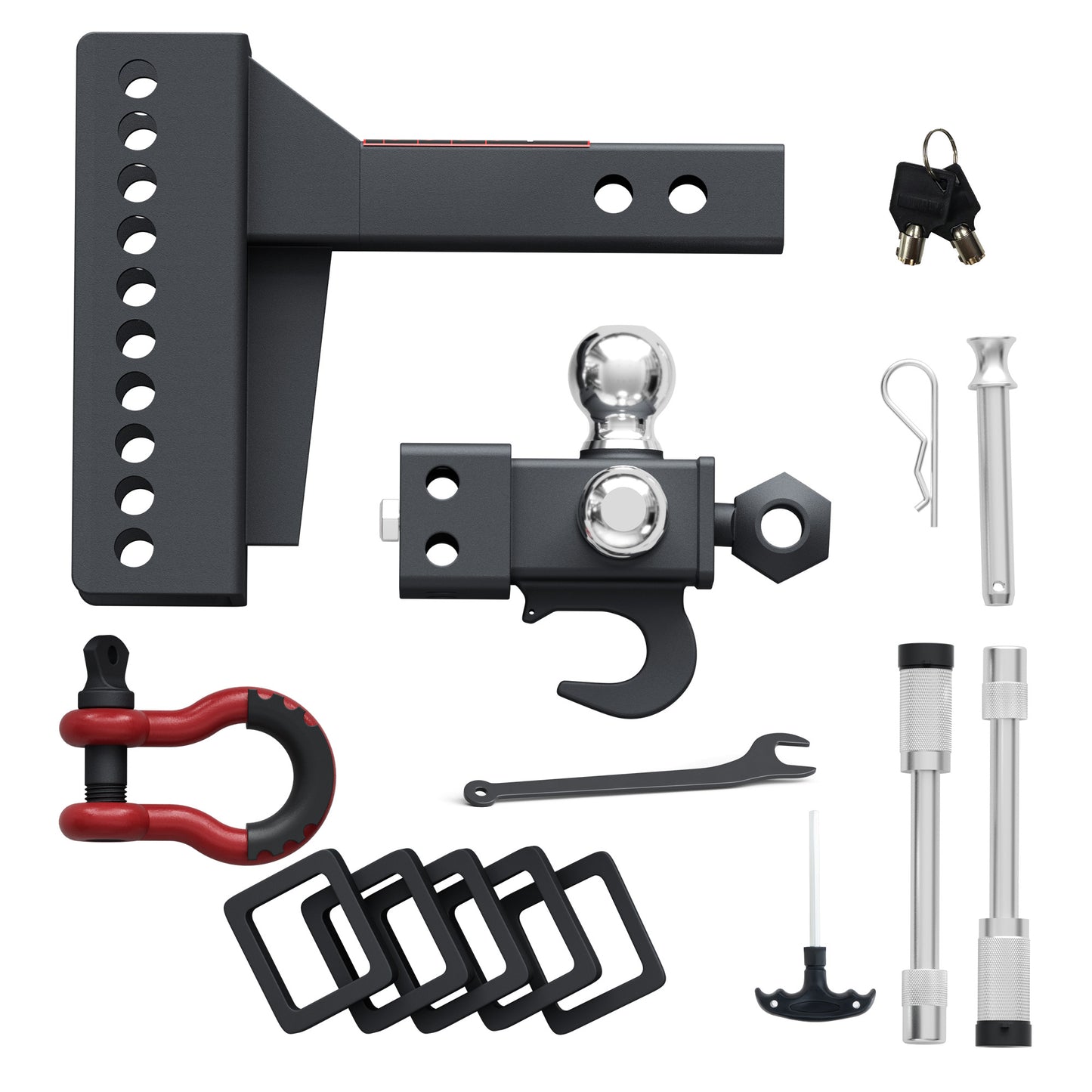 TYT Adjustable Trailer Hitch Tri Ball Mount with Swivel Shackle and Tow Hook, Fits 2 inch Receiver, 1-7/8" & 2" &2-5/16" Ball - TYT4WD