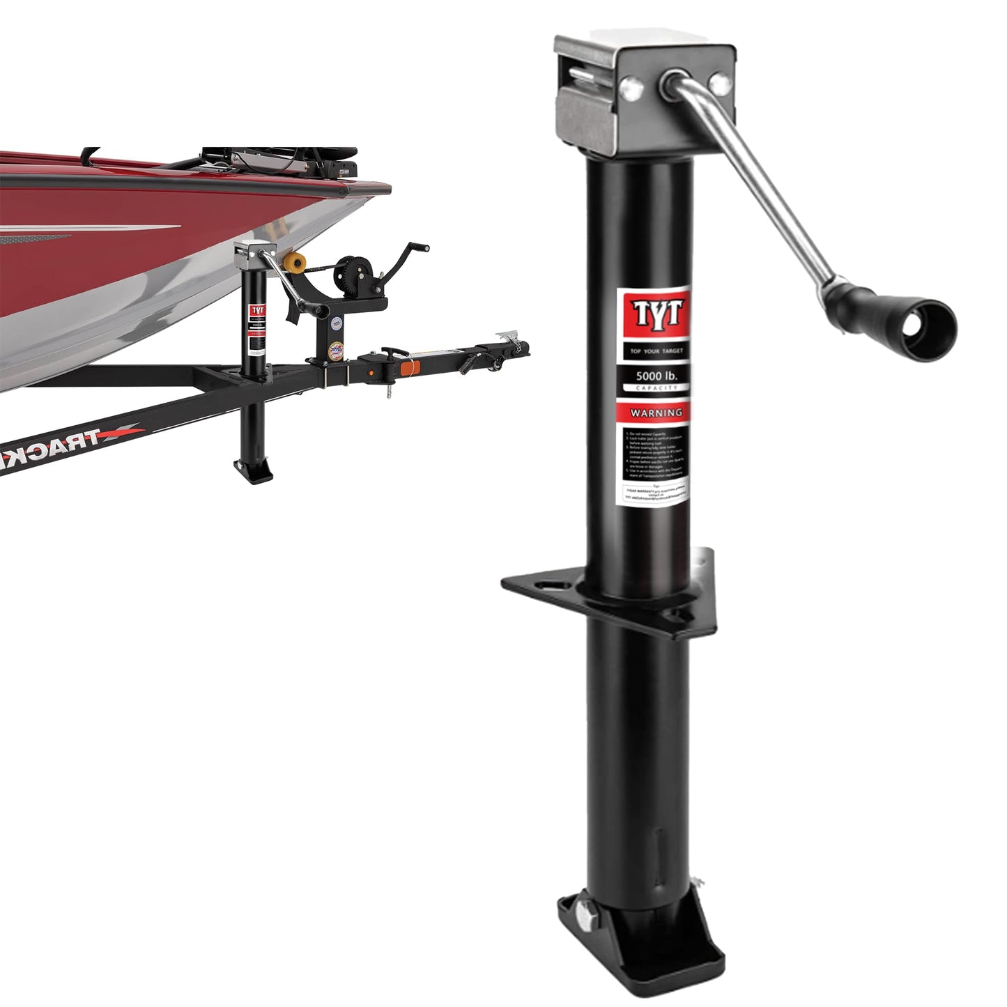 TYT A-Frame Trailer Jack, 5000lbs Capacity Side Wind Trailer Jack with Foot Plate, 15" Vertical Travel Heavy Duty Trailer Jack for Trailer, Utility Trailer, Yacht Trailer, Camper - TYT4WD