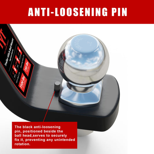 TYT Trailer Hitch Mount with 2" Ball,Free Advanced Hitch Pin, 4" Drop,Forged Solid Steel Towing Fits 2" Receiver, 2" Chrome Ball Head, 7,500 lbs, Black - TYT4WD