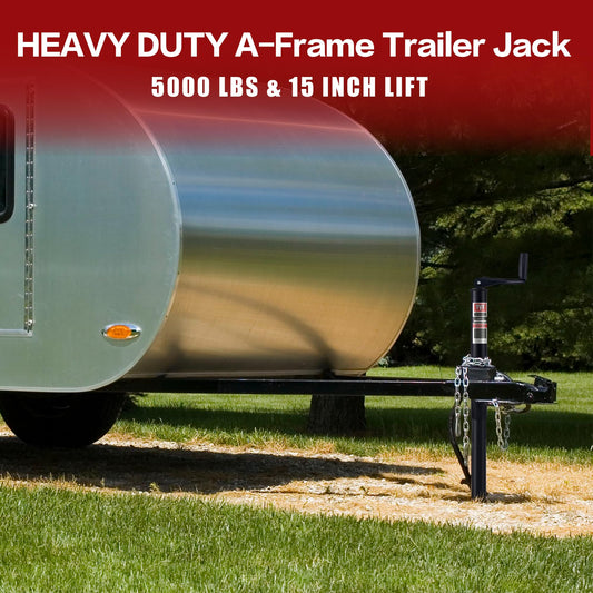 TYT Heavy Duty 5000lbs A-Frame Trailer Jack with 15" Top-Wind Vertical Travel, Black Sandblast Coating, and Foot Plate for RVs, Boat, Utility, and Camping Trailers - TYT4WD