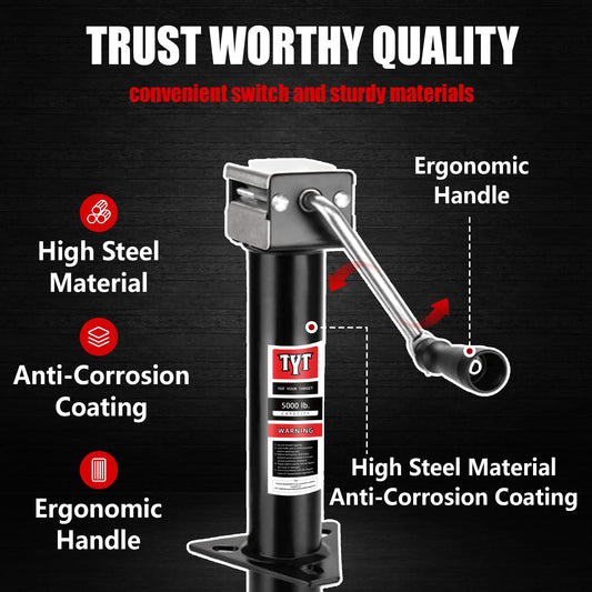 TYT A-Frame Trailer Jack, 5000lbs Capacity Side Wind Trailer Jack with Foot Plate, 15" Vertical Travel Heavy Duty Trailer Jack for Trailer, Utility Trailer, Yacht Trailer, Camper - TYT4WD