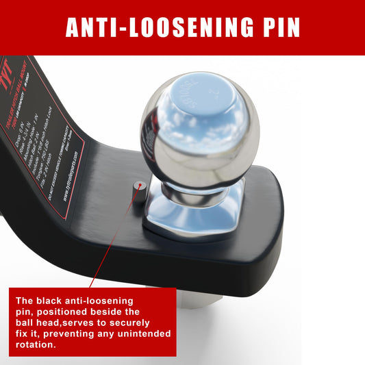 TYT Trailer Hitch Mount with 2" Ball,6000 lbs,6" Drop,4-3/4" Rise,Free Advanced Hitch Lock, Solid Steel Towing,Fits 2" Receiver, 2" Chrome Ball Head - TYT4WD