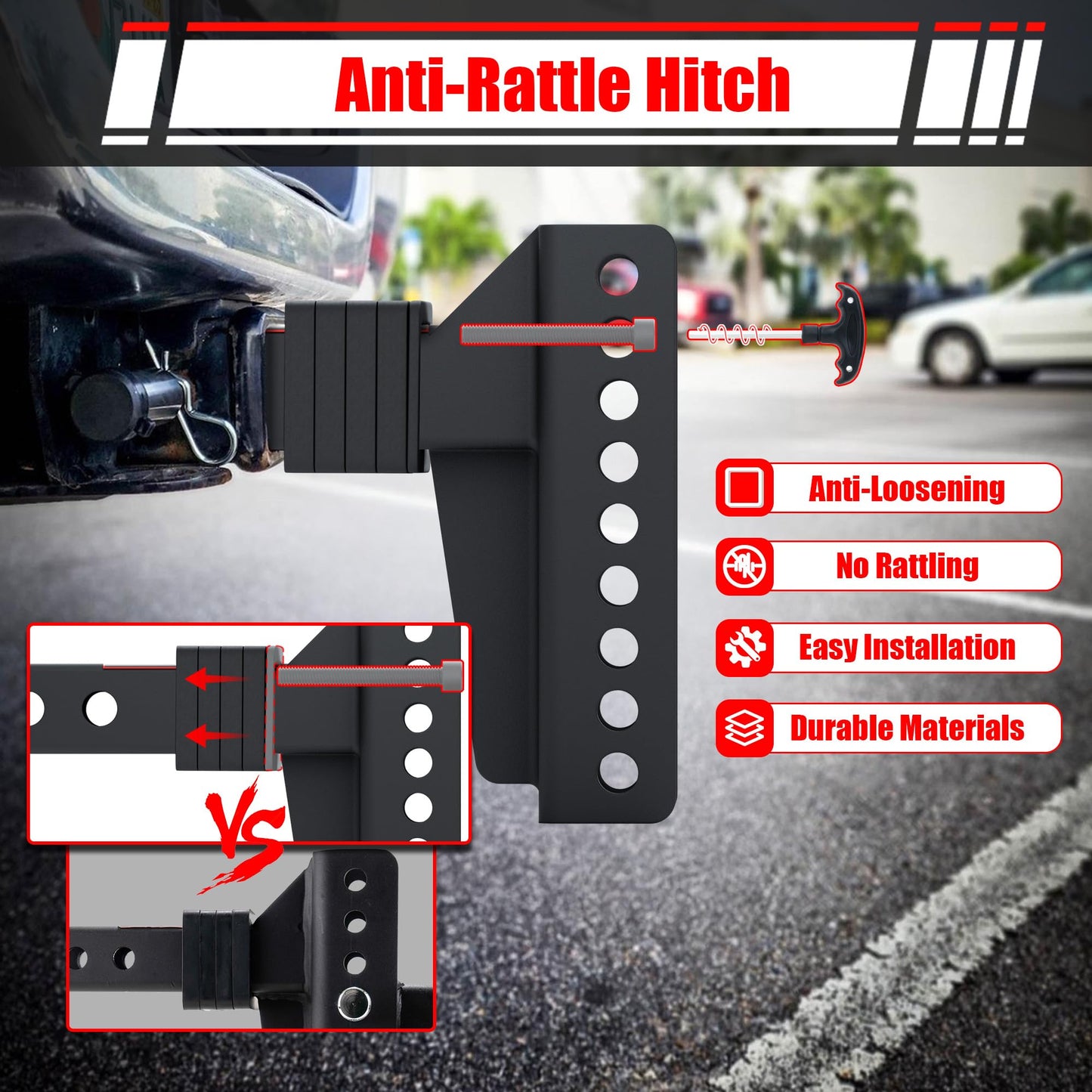 TYT Adjustable Trailer Hitch Ball Mount with Lock&Pin&Rotatable Tow Shackle, Fits 2-in Receiver, 5" Rise/Drop, 2-in, 2-5/16-in Hitch Ball, 10000LBS GTW, Ultra Quiet - TYT4WD