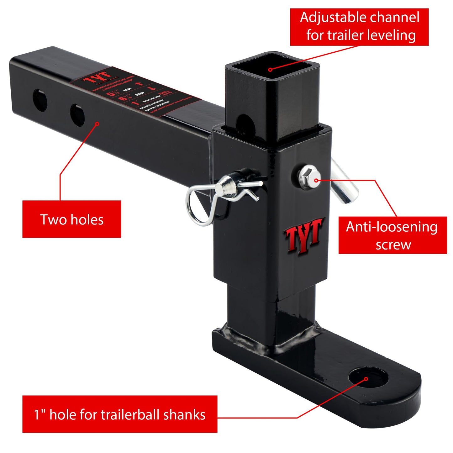 TYT Adjustable Trailer Hitch Ball Mount with 2 Hitch Pins - TYT4WD