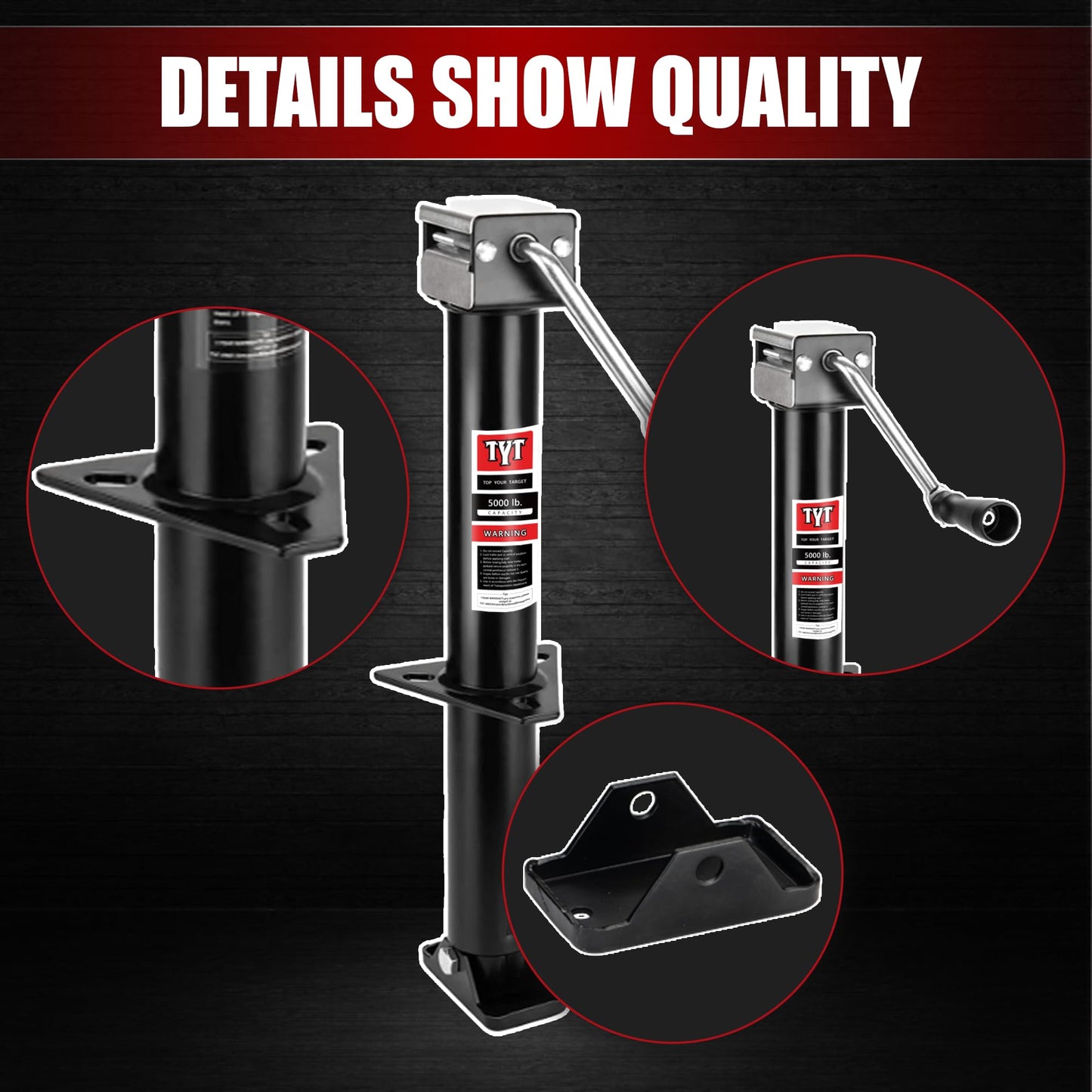 TYT A-Frame Trailer Jack, 5000lbs Capacity Side Wind Trailer Jack with Foot Plate, 15" Vertical Travel Heavy Duty Trailer Jack for Trailer, Utility Trailer, Yacht Trailer, Camper - TYT4WD