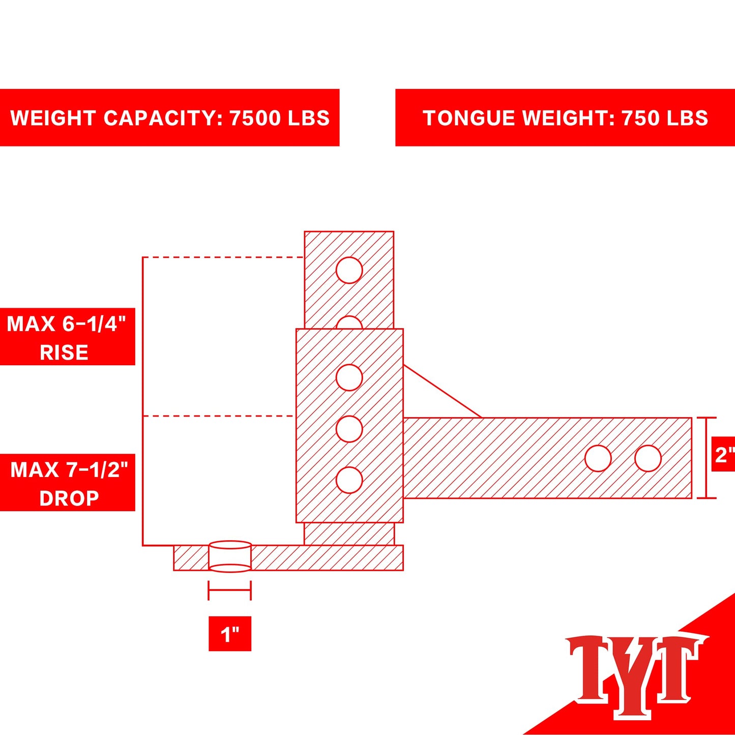 TYT Adjustable Trailer Hitch Ball Mount with 2 Hitch Pins - TYT4WD