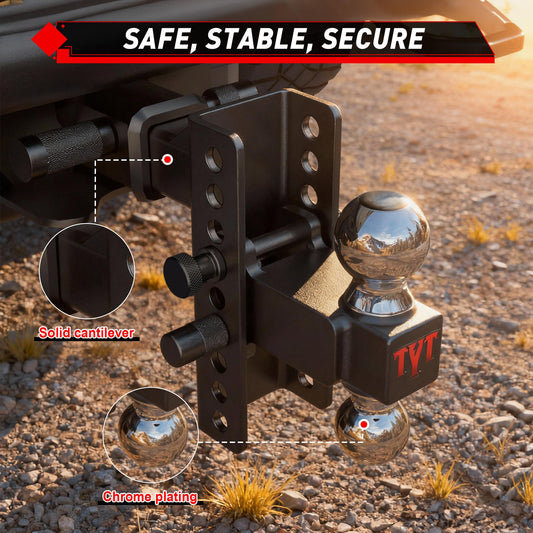 TYT Adjustable Truck Trailer Hitch for 2 inch Receiver, 6" Drop/Rise Tow Hitch with Dual Balls,Includes Two Pin Locks & Hitch Tightener (2" & 2-5/16") - TYT4WD