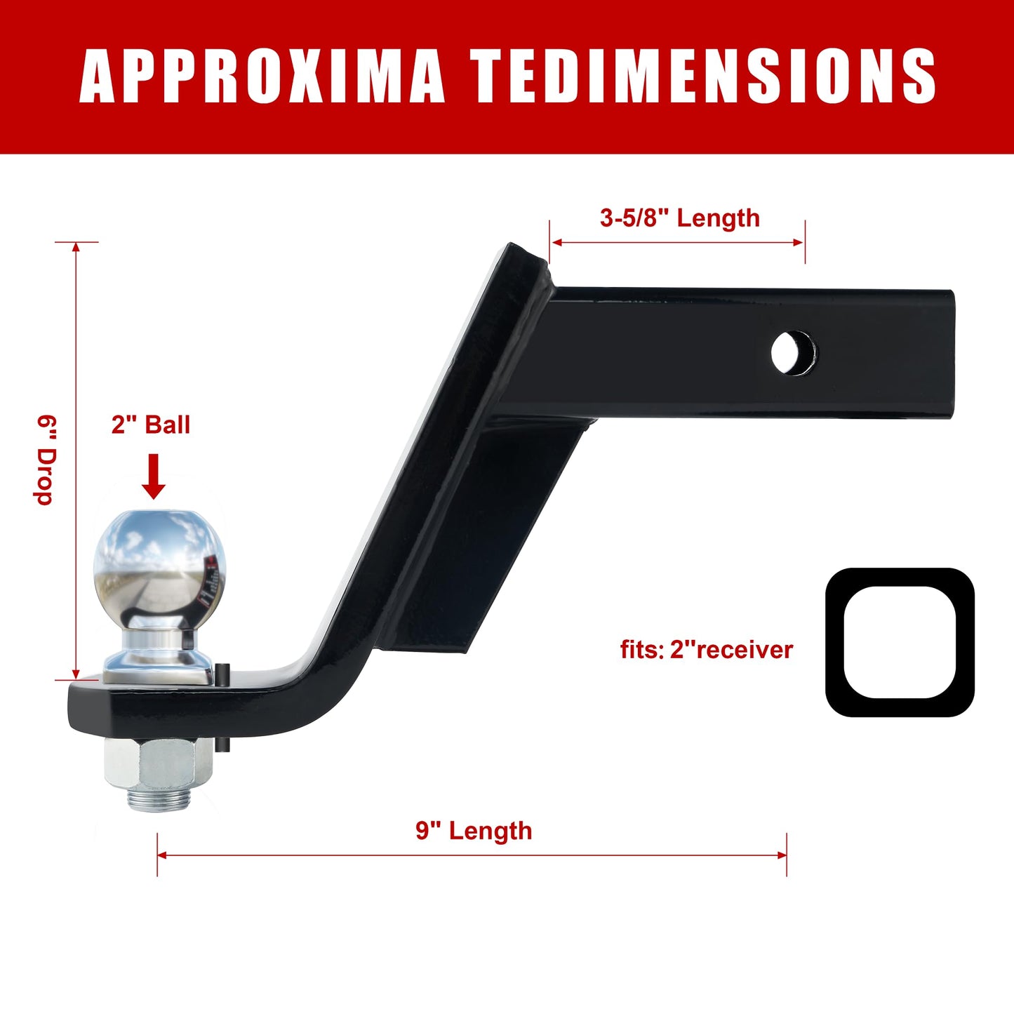 TYT Trailer Hitch Mount with 2" Ball,6000 lbs,6" Drop,4-3/4" Rise,Free Advanced Hitch Lock, Solid Steel Towing,Fits 2" Receiver, 2" Chrome Ball Head - TYT4WD