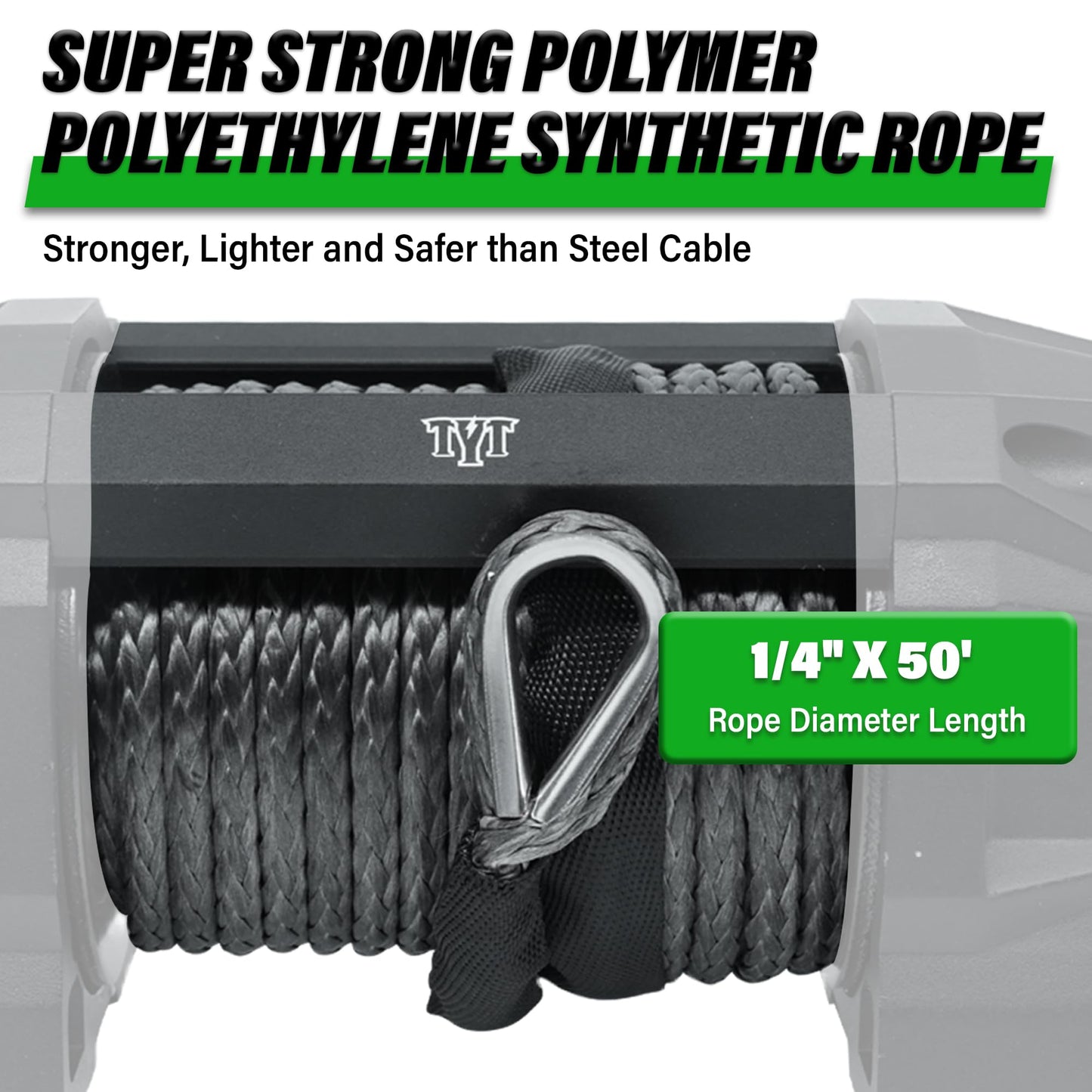 TYT 6500 lb UTV Winch Kit with 1/4" x 50FT Synthetic Rope,12 Volt DC Electric Trailer Winch with Wireless Remote - TYT4WD