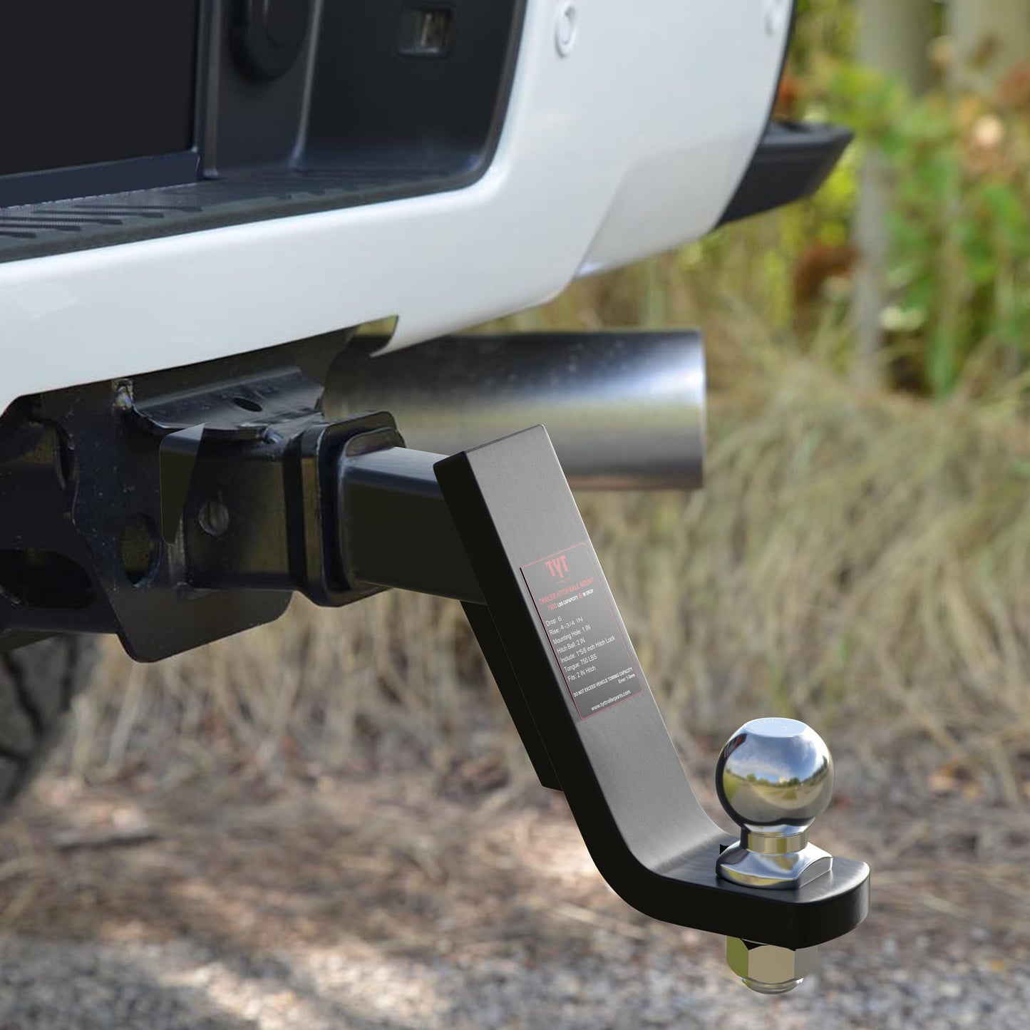 TYT Trailer Hitch Mount with 2" Ball,6000 lbs,6" Drop,4-3/4" Rise,Free Advanced Hitch Lock, Solid Steel Towing,Fits 2" Receiver, 2" Chrome Ball Head - TYT4WD