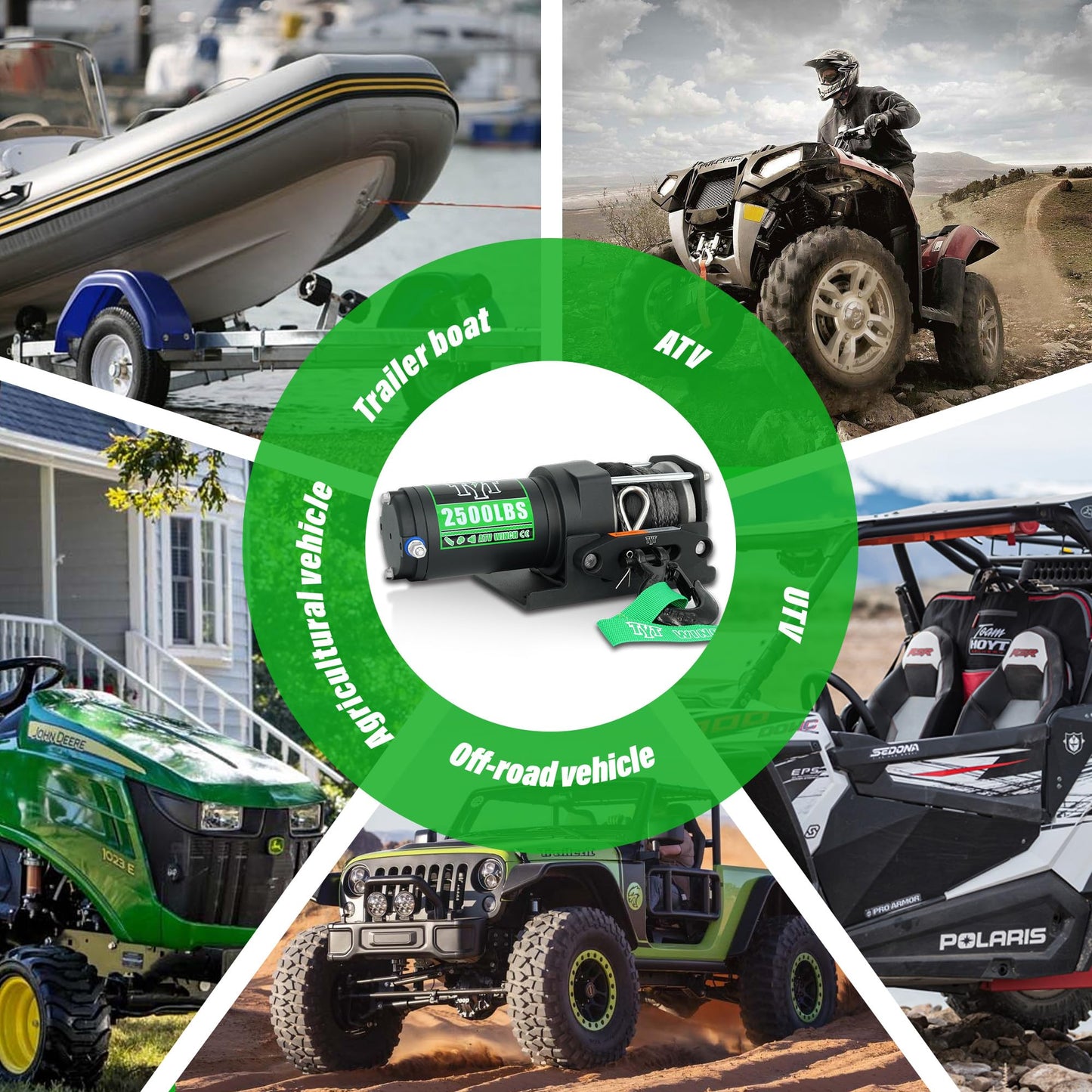 TYT 2500 lb ATV Winch with 1/5" x 32FT Synthetic Rope,12V DC Electric Winch with Wired Remote Control - TYT4WD