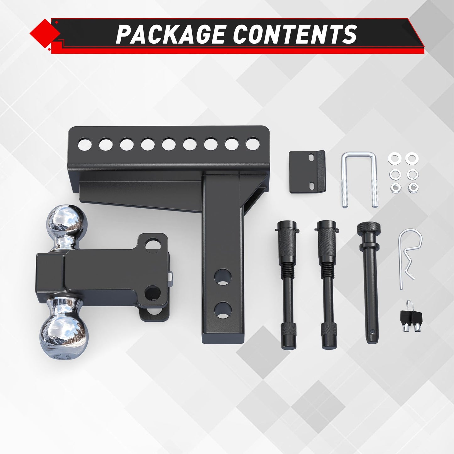 TYT Adjustable Truck Trailer Hitch for 2.5 inch Receiver, 6" Drop/Rise Tow Hitch with Dual Balls (2" & 2-5/16"),Includes Two Pin Locks & Hitch Tightener - TYT4WD