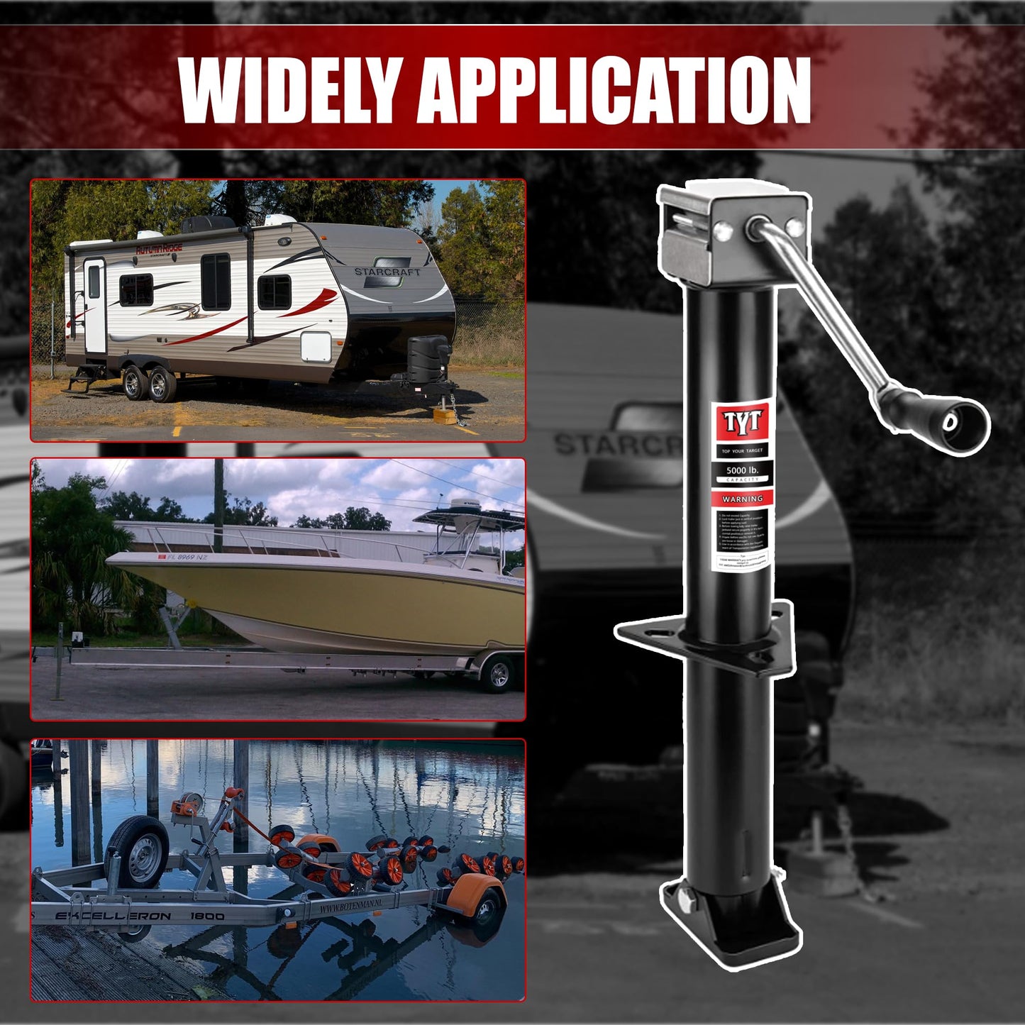 TYT A-Frame Trailer Jack, 5000lbs Capacity Side Wind Trailer Jack with Foot Plate, 15" Vertical Travel Heavy Duty Trailer Jack for Trailer, Utility Trailer, Yacht Trailer, Camper - TYT4WD