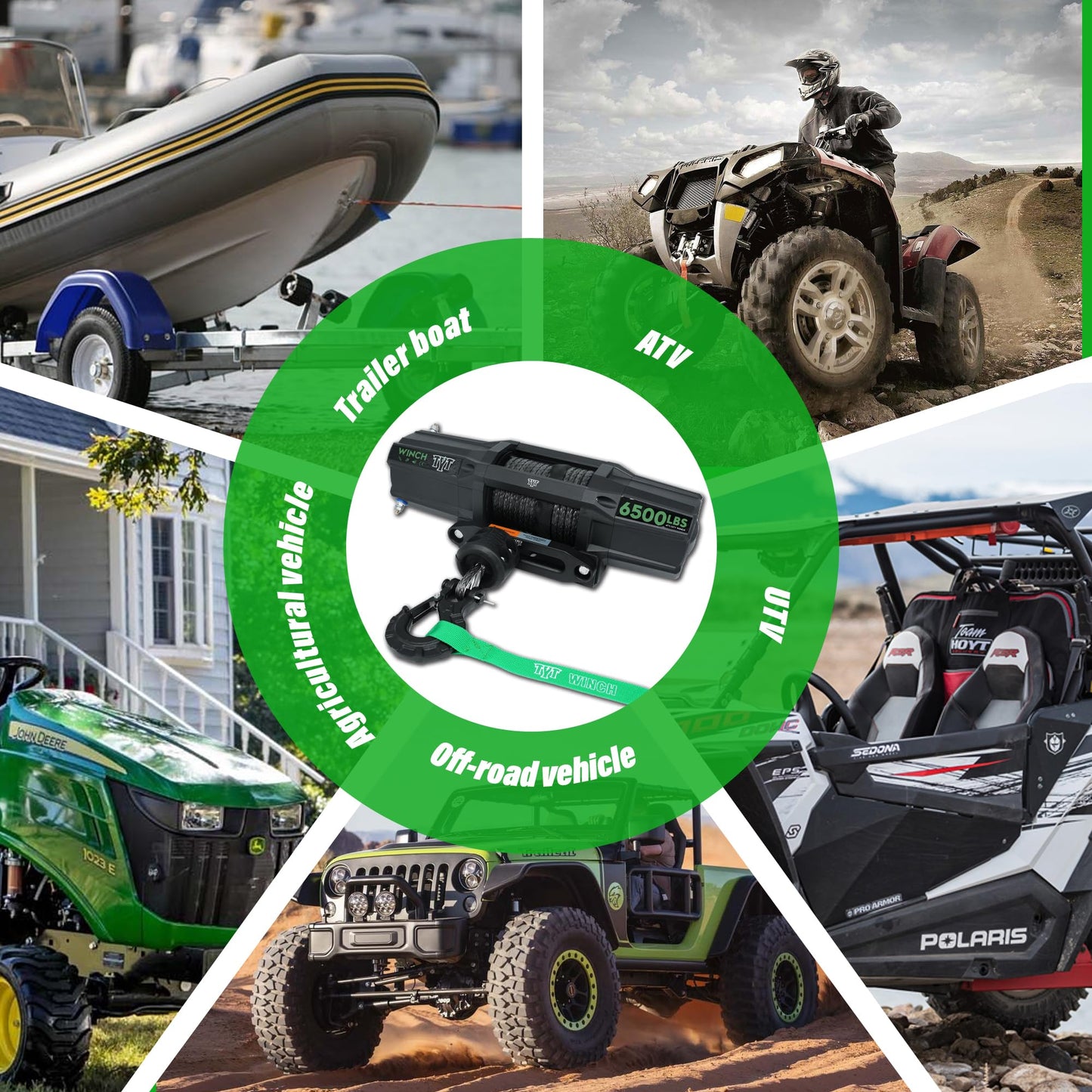 TYT 6500 lb UTV Winch Kit with 1/4" x 50FT Synthetic Rope,12 Volt DC Electric Trailer Winch with Wireless Remote - TYT4WD