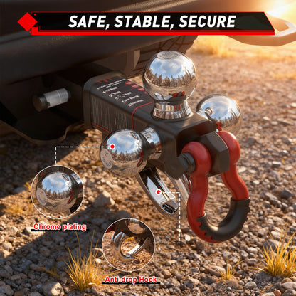 TYT Tri Ball Mount Trailer Hitch with Tow Hook & Shackle