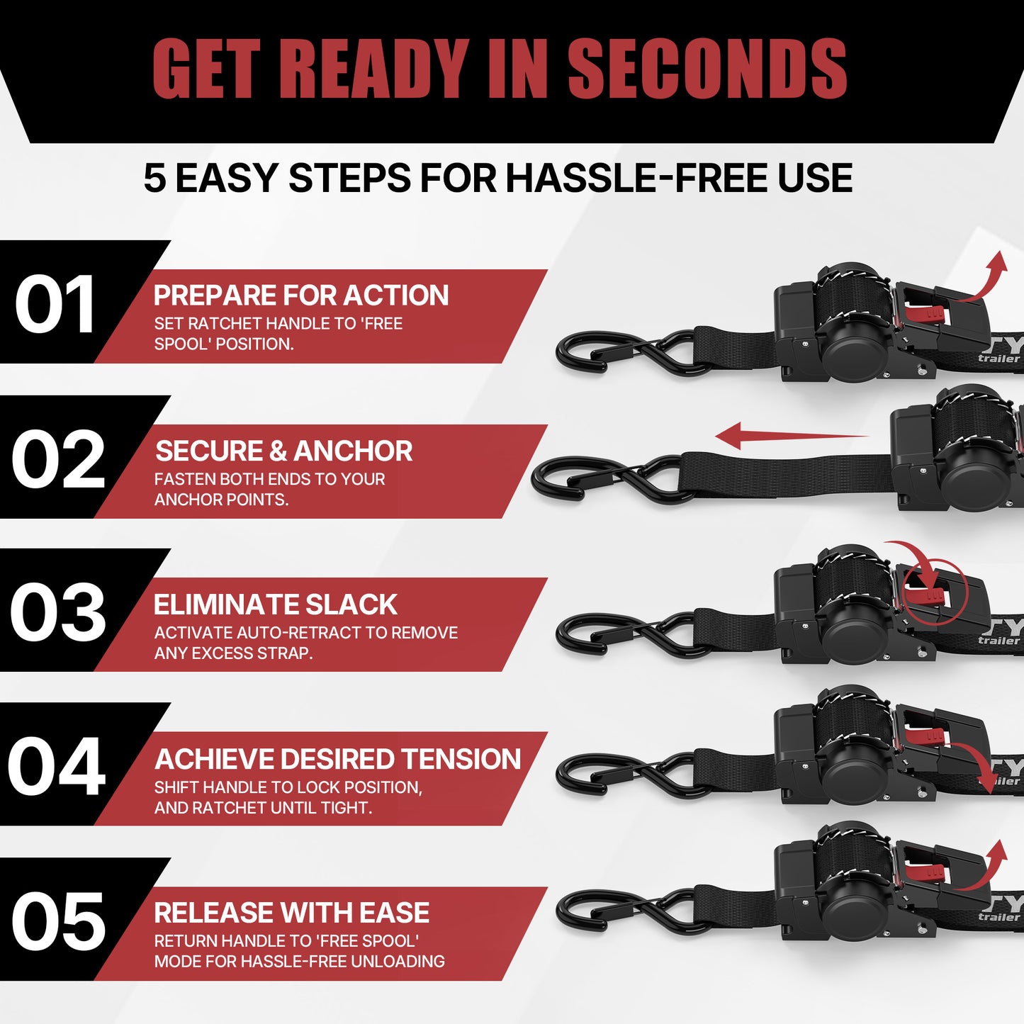 TYT 2" x 10' Retractable Ratchet Straps (2PCS) - TYT4WD