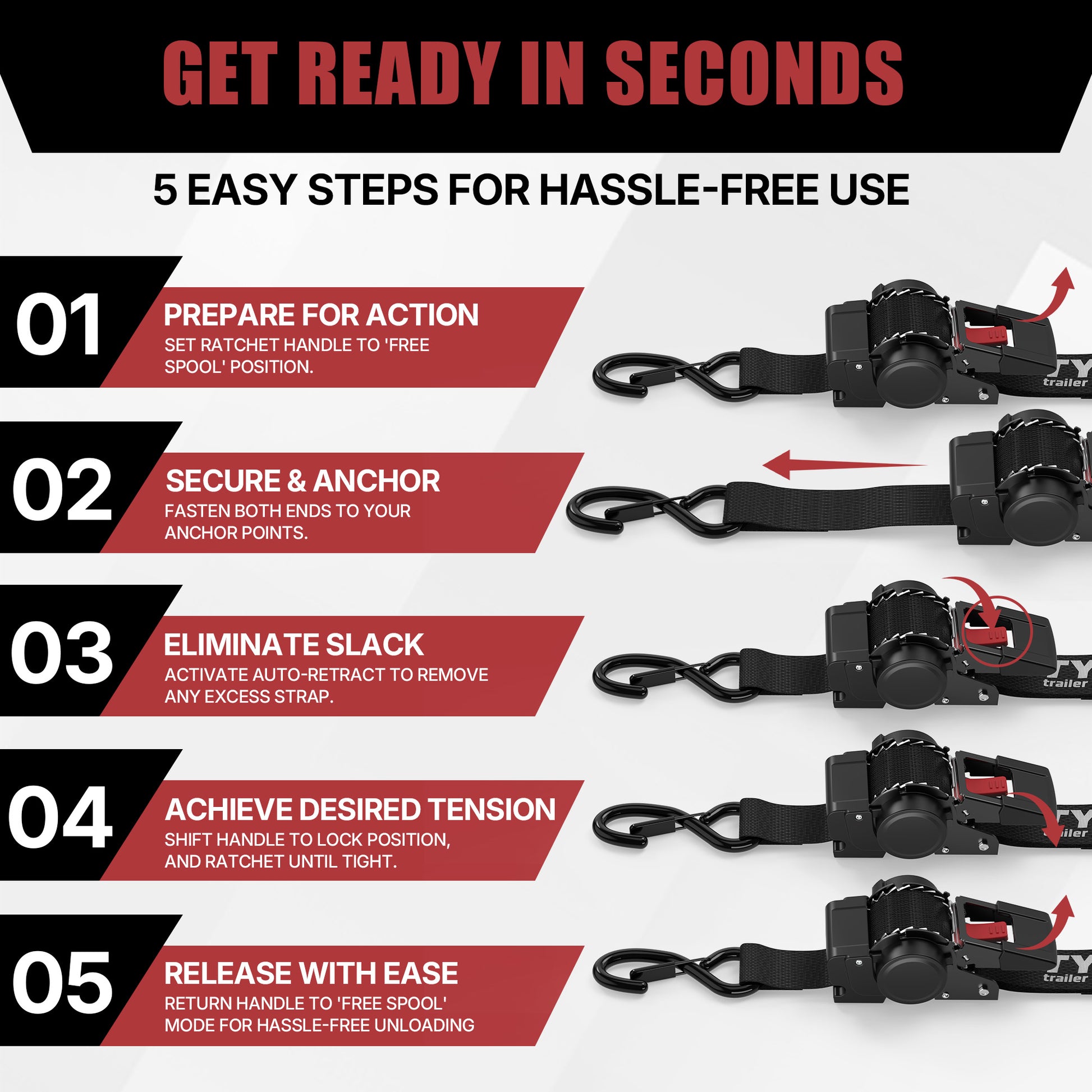 TYT 2" x 10' Retractable Ratchet Straps (2PCS) - TYT4WD