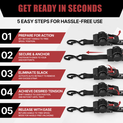 TYT 2" x 10' Retractable Ratchet Straps (2PCS) - TYT4WD