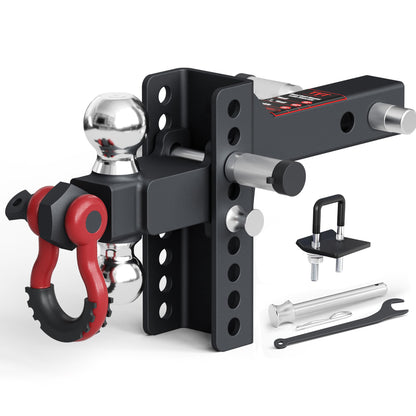 TYT Adjustable Tri-Ball Trailer Hitch for 2 inch Receiver, 4.5" Drop/Rise, Triple Balls (1-7/8", 2", 2-5/16") with Tow Hook & Shackle, 10,000 lbs GTW, 1,000 lbs TW, Pin Lock & Hitch Tightener - TYT4WD