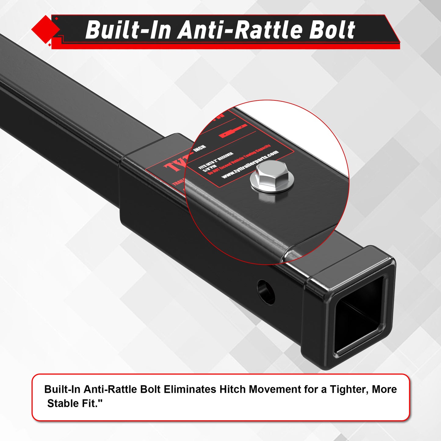 TYT 12" Trailer Hitch Extension for 2 inch Receiver Tube Extender，Includes 2 Sets of 5/8" Premium Hitch Pin, 5000 lbs GTW / 500 lbs TW - TYT4WD