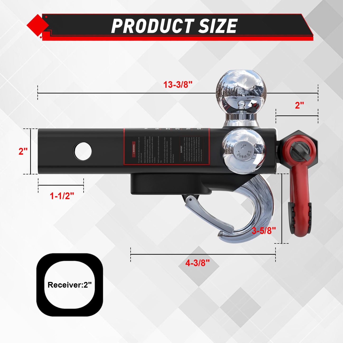 TYT Tri Ball Mount Trailer Hitch with Tow Hook & Shackle