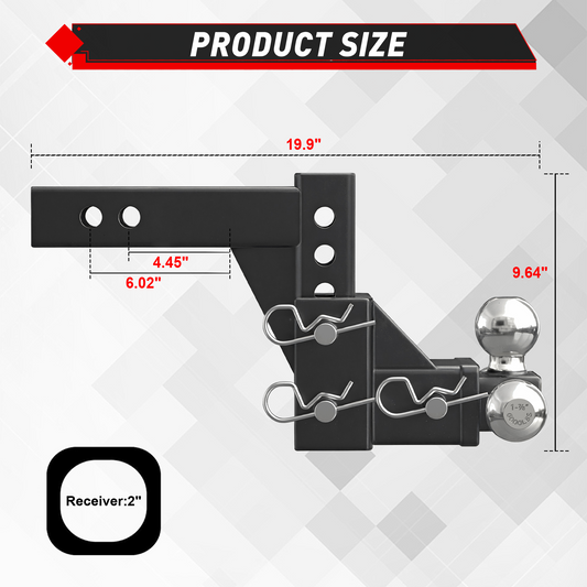TYT Adjustable Trailer Hitch 3-in-1 Tri-Ball Mount - TYT4WD