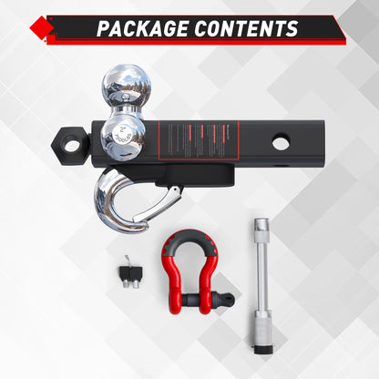 TYT Tri Ball Mount Trailer Hitch with Tow Hook & Shackle