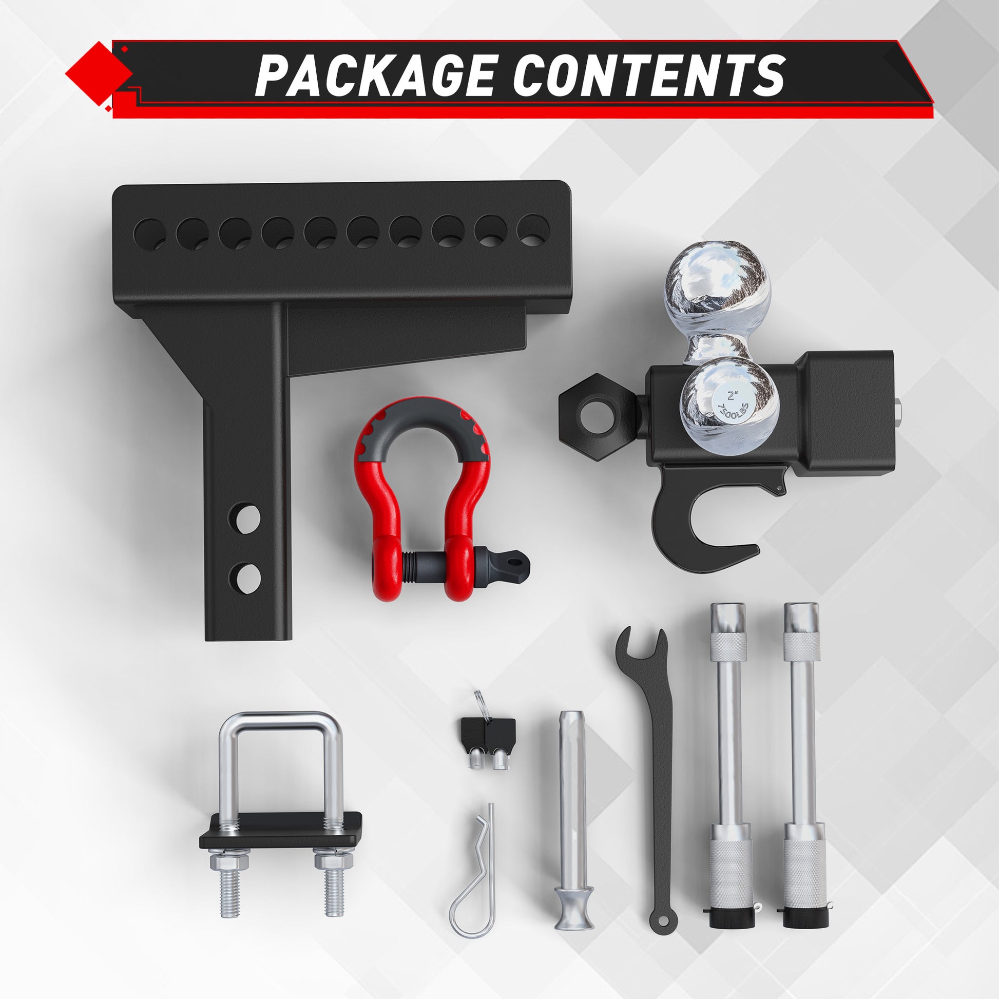 TYT Adjustable Tri-Ball Trailer Hitch for 2 inch Receiver, 4.5" Drop/Rise, Triple Balls (1-7/8", 2", 2-5/16") with Tow Hook & Shackle, 10,000 lbs GTW, 1,000 lbs TW, Pin Lock & Hitch Tightener - TYT4WD