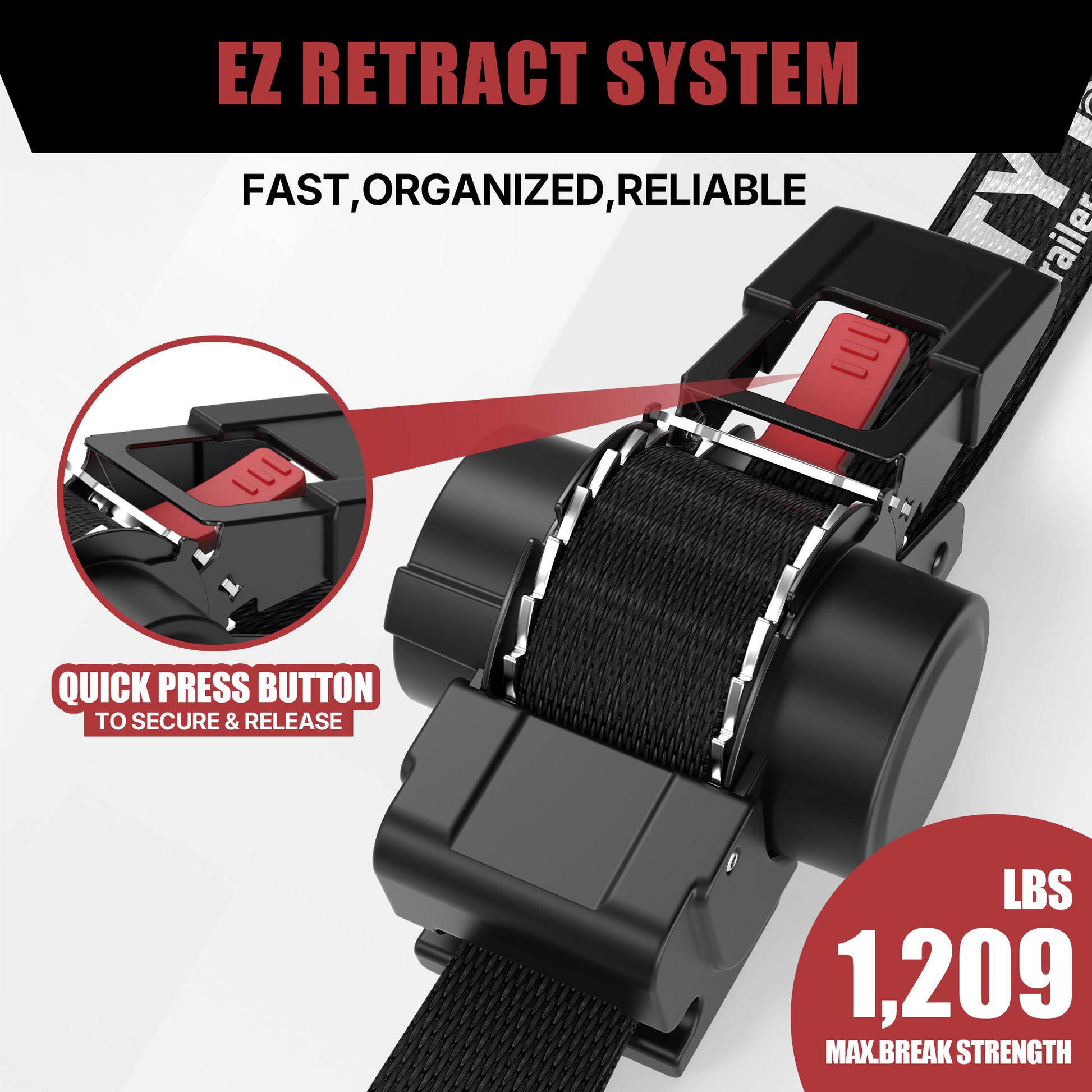 TYT 1" x 10' Retractable Ratchet Straps (4PCS) - TYT4WD