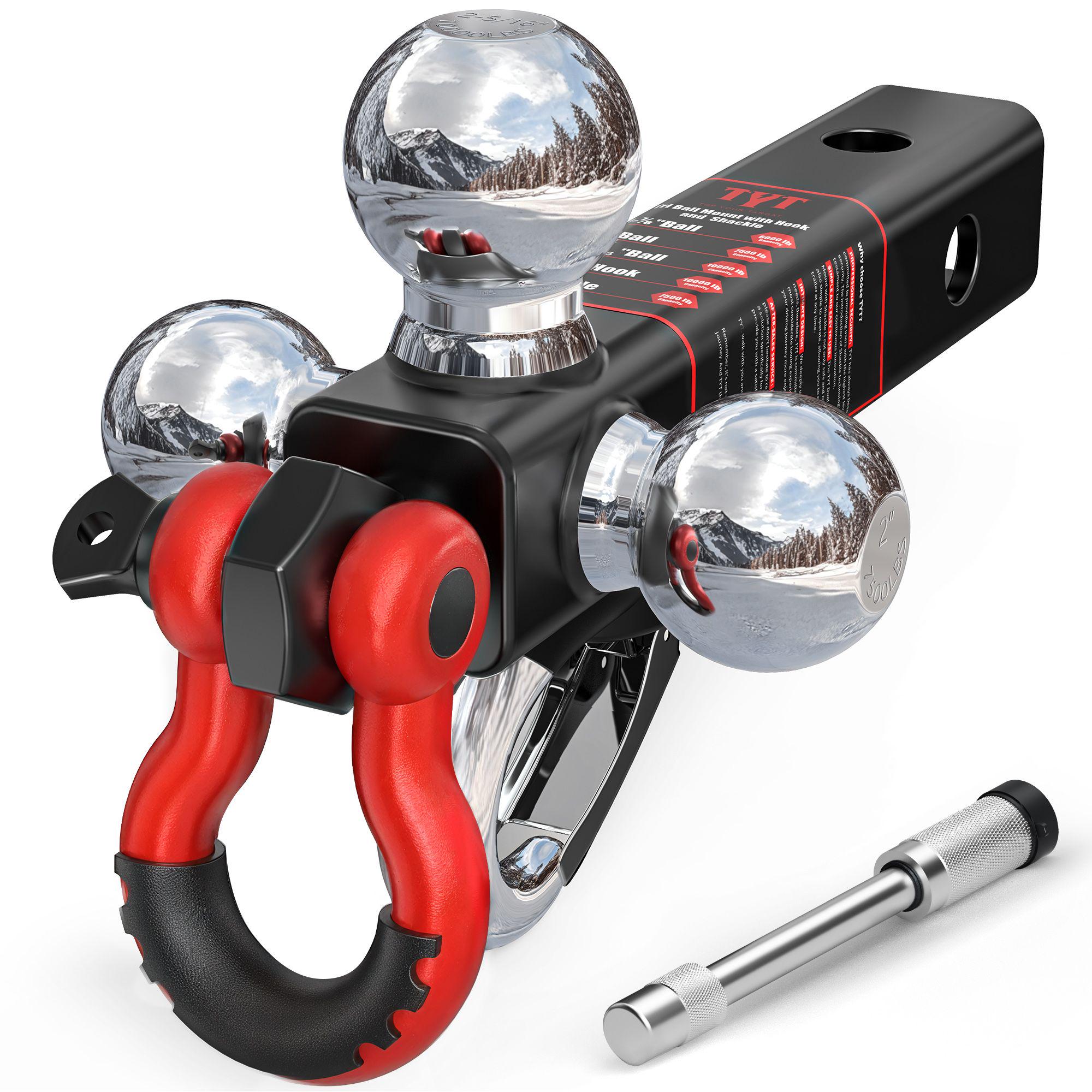 TYT Tri Ball Mount Trailer Hitch with Tow Hook & Shackle