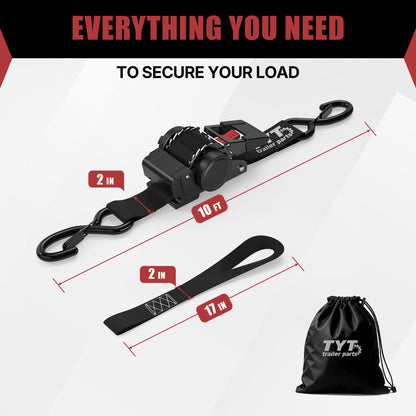 TYT 2" x 10' Retractable Ratchet Straps (2PCS) - TYT4WD