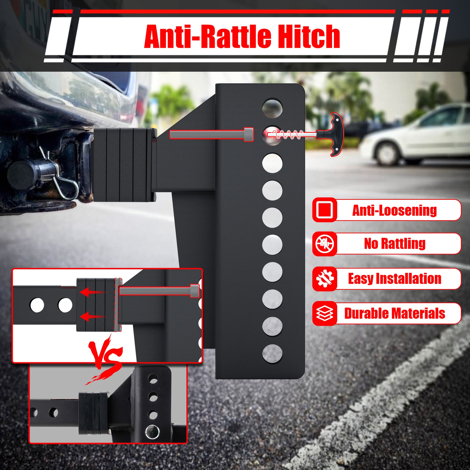 TYT Tri-Ball Mount Adjustable Trailer Hitch with Tow Hook, Fits 2-Inch Receiver, 4.5-Inch Rise/Drop, 1-7/8", 2", & 2-5/16" Balls - TYT4WD