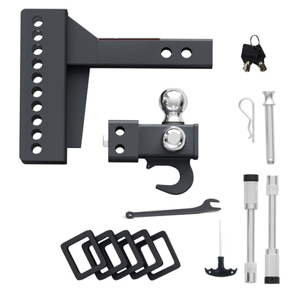 TYT Tri-Ball Mount Adjustable Trailer Hitch with Tow Hook, Fits 2-Inch Receiver, 4.5-Inch Rise/Drop, 1-7/8", 2", & 2-5/16" Balls - TYT4WD