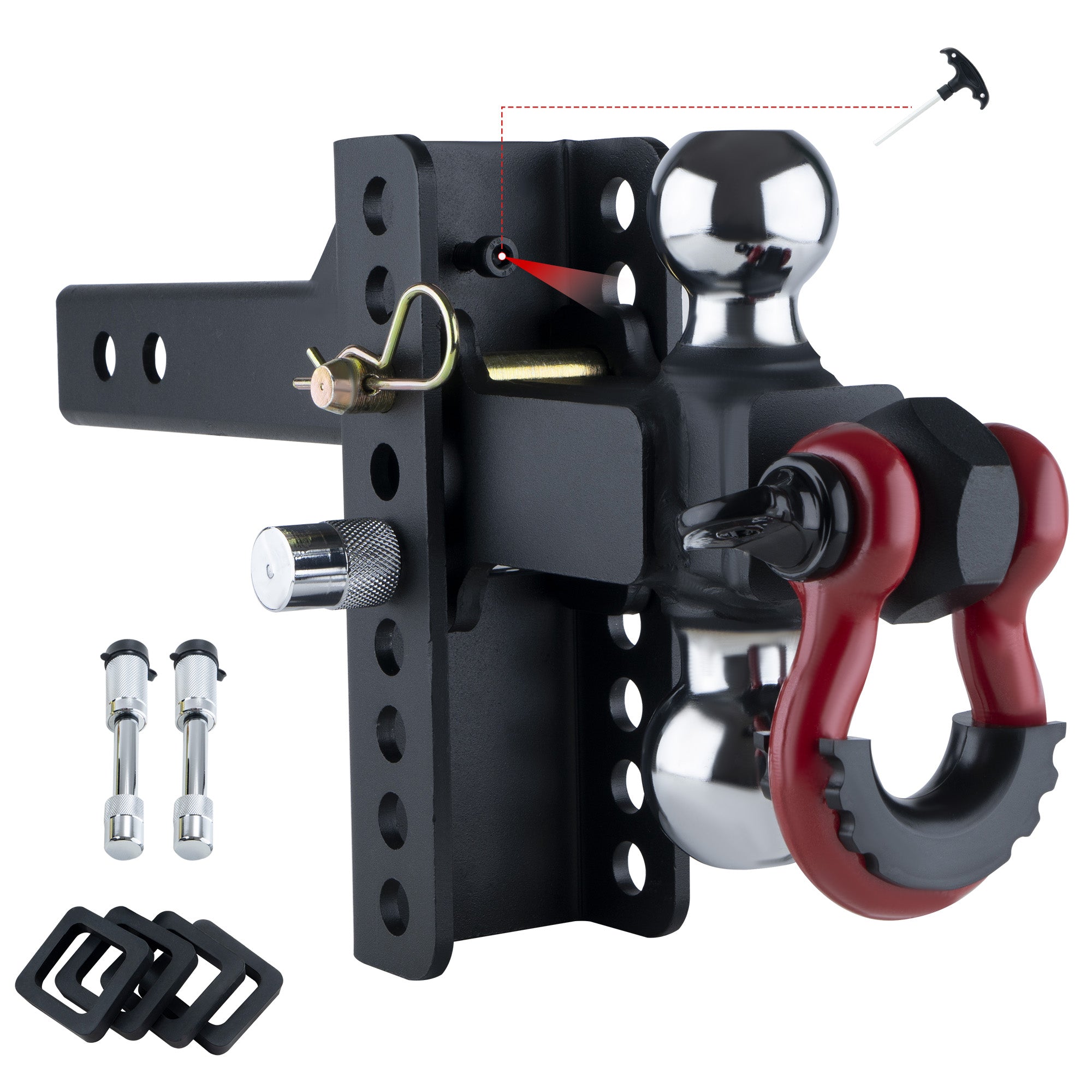 Trailer Hitch Ball Ount With Tow Shackle And 3/4" Hitch Pin Clip For